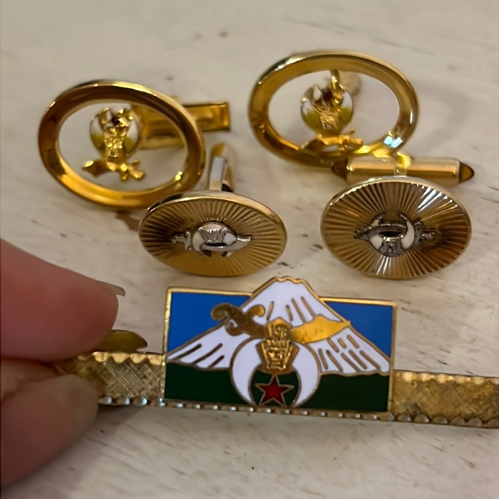 Vintage Krementz Shriners Masonic cuff links & tie clip